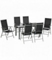 Outdoor Dining Table Black Aluminium 150L x 90W x 74Hcm 7pc Set 6 Folding Chairs