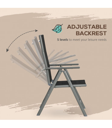 Outdoor Dining Table Black Aluminium 150L x 90W x 74Hcm 7pc Set 6 Folding Chairs