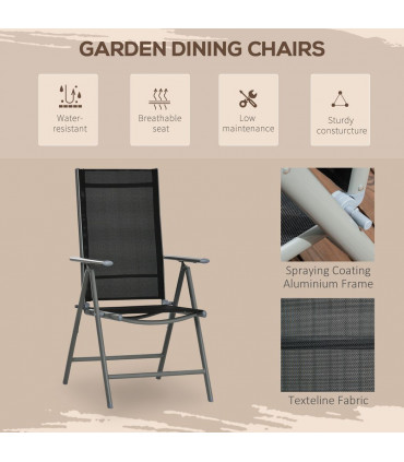 Outdoor Dining Table Black Aluminium 150L x 90W x 74Hcm 7pc Set 6 Folding Chairs