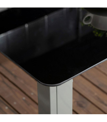 Outdoor Dining Table Black Aluminium 150L x 90W x 74Hcm 7pc Set 6 Folding Chairs