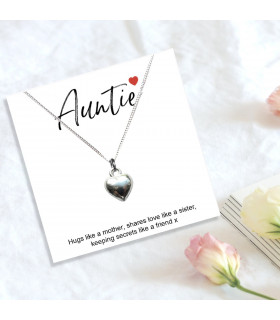 Necklace Auntie Message Card Heart Silver 16 inches (40.5cm) Sterling Puff