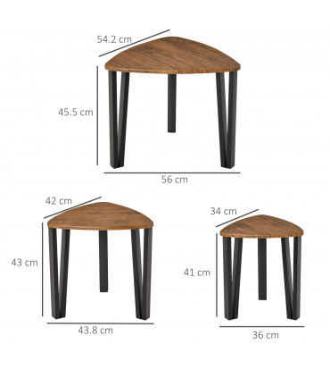Coffee Table Set 3 PC Stackable MDF Steel Frame Walnut 45.4cmx56cmx54.2cm