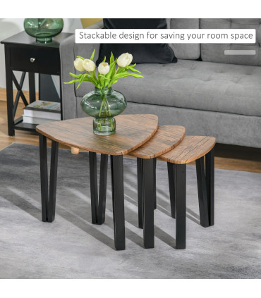 Coffee Table Set 3 PC Stackable MDF Steel Frame Walnut 45.4cmx56cmx54.2cm