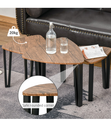 Coffee Table Set 3 PC Stackable MDF Steel Frame Walnut 45.4cmx56cmx54.2cm