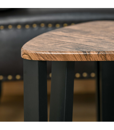 Coffee Table Set 3 PC Stackable MDF Steel Frame Walnut 45.4cmx56cmx54.2cm