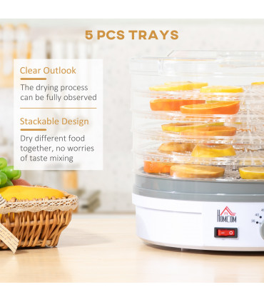 5 Tier Food Dehydrator 245W Stainless Steel Food Dryer Machine Timer LCD White
