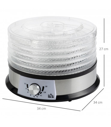 Food Dehydrator - 5 Tier Stainless Steel Dryer Machine Silver 34cm x 34cm
