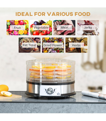 Food Dehydrator - 5 Tier Stainless Steel Dryer Machine Silver 34cm x 34cm