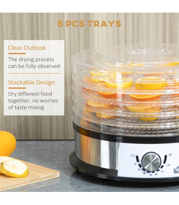 Food Dehydrator - 5 Tier Stainless Steel Dryer Machine Silver 34cm x 34cm