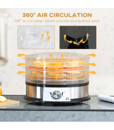 Food Dehydrator - 5 Tier Stainless Steel Dryer Machine Silver 34cm x 34cm