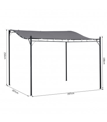 Metal Wall Awning Canopy Grey 297cm x 297cm x 250cm UV Wind Rain Protection