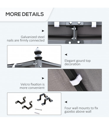 Metal Wall Awning Canopy Grey 297cm x 297cm x 250cm UV Wind Rain Protection