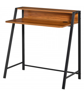Computer Table, 84Lx45Wx85H cm-Walnut Colour, Two-tier design, Steel Frame