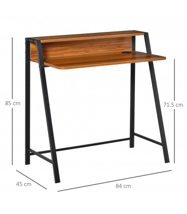 Computer Table, 84Lx45Wx85H cm-Walnut Colour, Two-tier design, Steel Frame