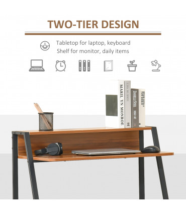 Computer Table, 84Lx45Wx85H cm-Walnut Colour, Two-tier design, Steel Frame