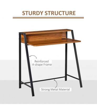 Computer Table, 84Lx45Wx85H cm-Walnut Colour, Two-tier design, Steel Frame