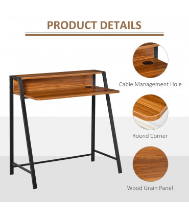 Computer Table, 84Lx45Wx85H cm-Walnut Colour, Two-tier design, Steel Frame