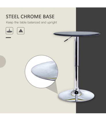 Chrome Steel Height Adjustable Round Bar Table Dinning Table Black