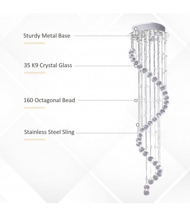 Chandelier Crystal Glass Silver 30cm x 30cm x 120cm 160 Octagons Metal Base