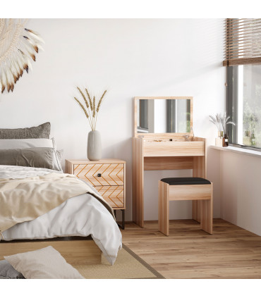 Dressing Table Set with Mirror & Stool-Wood 60.2cmx40.2cmx79cm Wood Grain
