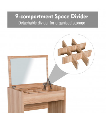 Dressing Table Set with Mirror & Stool-Wood 60.2cmx40.2cmx79cm Wood Grain