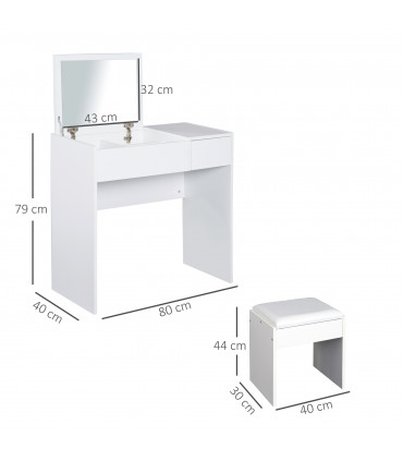 Dressing Table With Padded Stool-White Particle Wood 80cmx40cmx79cm