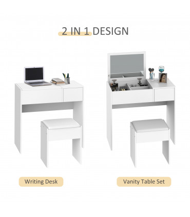 Dressing Table With Padded Stool-White Particle Wood 80cmx40cmx79cm