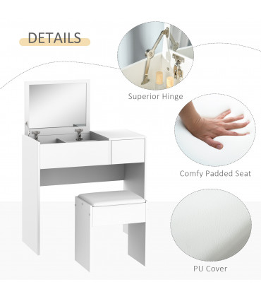 Dressing Table With Padded Stool-White Particle Wood 80cmx40cmx79cm