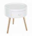 Round Coffee Table White Natural wood colour 38 x 45H cm MDF Drawer Kids-safe