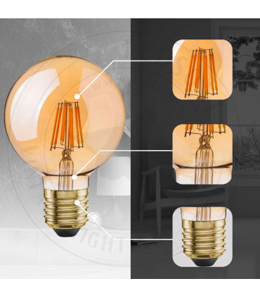 LED Dimmable Bulb G95 E27 2700K 8W Amber Glass Vintage Light Bulbs Pack of 10