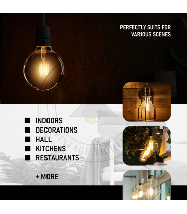 LED Dimmable Bulb G95 E27 2700K 8W Amber Glass Vintage Light Bulbs Pack of 10