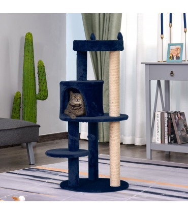 Cat Activity Tree  Deluxe Blue Cat Tree w/ Scratching Posts Ear Perch House