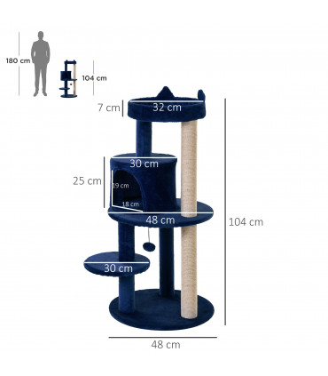 Cat Activity Tree  Deluxe Blue Cat Tree w/ Scratching Posts Ear Perch House