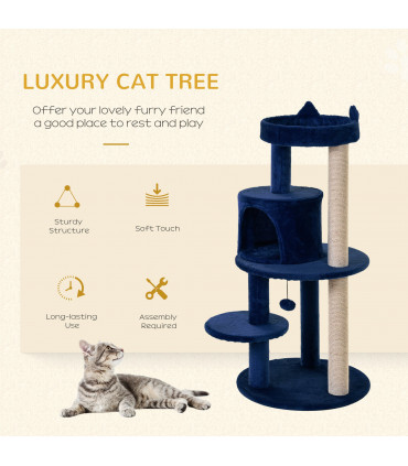 Cat Activity Tree  Deluxe Blue Cat Tree w/ Scratching Posts Ear Perch House
