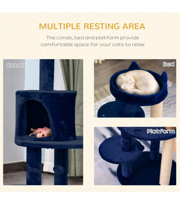 Cat Activity Tree  Deluxe Blue Cat Tree w/ Scratching Posts Ear Perch House