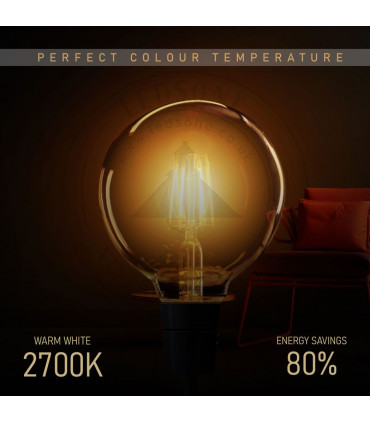 LED Dimmable Bulb G95 E27 4W 2700K Amber Glass Metal Vintage Light Bulbs 10Pack