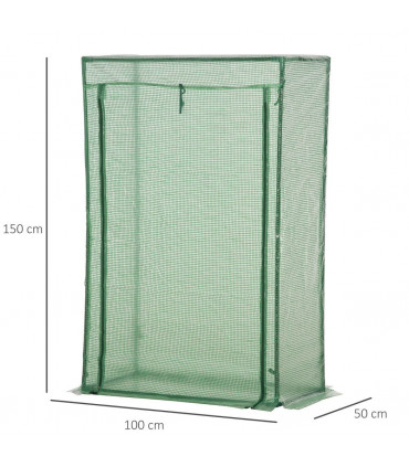 Greenhouse PE Cover 100x50x150cm Green Steel Plastic Zipped Roll-up Door