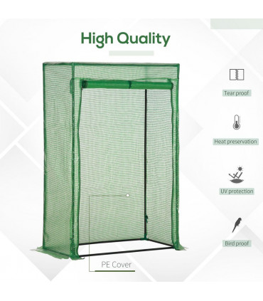 Greenhouse PE Cover 100x50x150cm Green Steel Plastic Zipped Roll-up Door