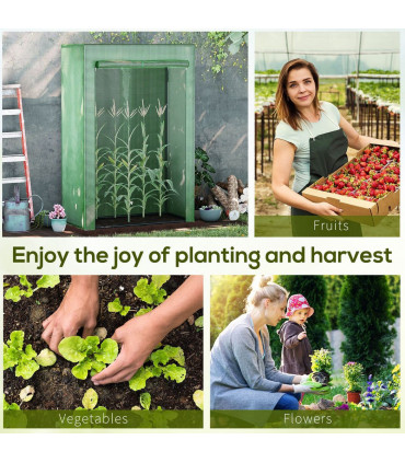 Greenhouse PE Cover 100x50x150cm Green Steel Plastic Zipped Roll-up Door