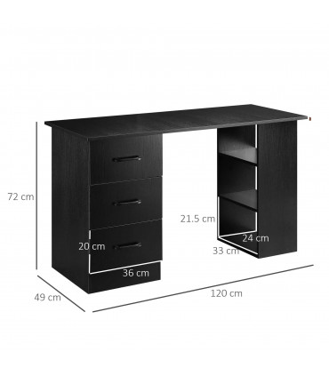 Computer Desk Writing Shelf & Drawers Black 120cm particle board 72cm