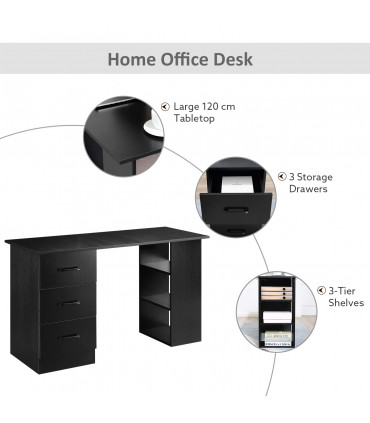 Computer Desk Writing Shelf & Drawers Black 120cm particle board 72cm