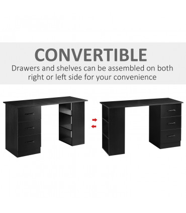 Computer Desk Writing Shelf & Drawers Black 120cm particle board 72cm