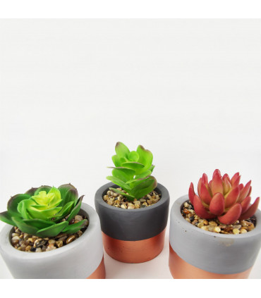 Stoneware Mini Copper Band Planters Set of Three Artificial Succulent Plants