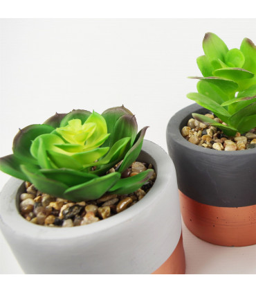 Stoneware Mini Copper Band Planters Set of Three Artificial Succulent Plants