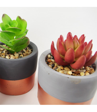 Stoneware Mini Copper Band Planters Set of Three Artificial Succulent Plants