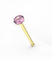 14ct Solid Gold Pink Cubic Zirconia Stone Jeweled Ball end Nose Pin Stud