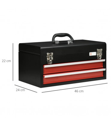 2 Drawer Tool Chest Lockable Tool Box w/ Ball Bearing Runners 46cmx24cmx22cm