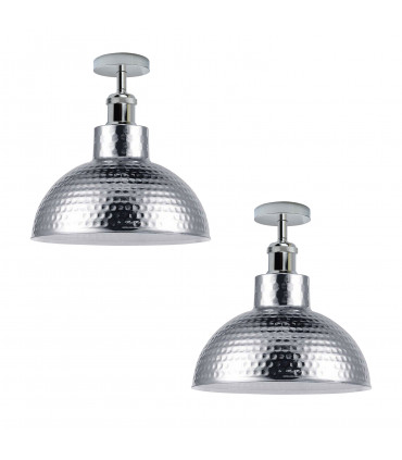 Ceiling Light Semi Flush Vintage Industrial Style Chrome Metal 2 Pack Retro