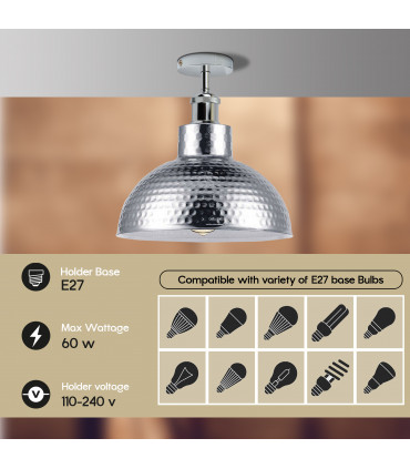 Ceiling Light Semi Flush Vintage Industrial Style Chrome Metal 2 Pack Retro