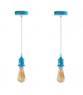 Pendant Light Blue Metal/PVC 2 Pack Industrial Lampshade E27 Holder